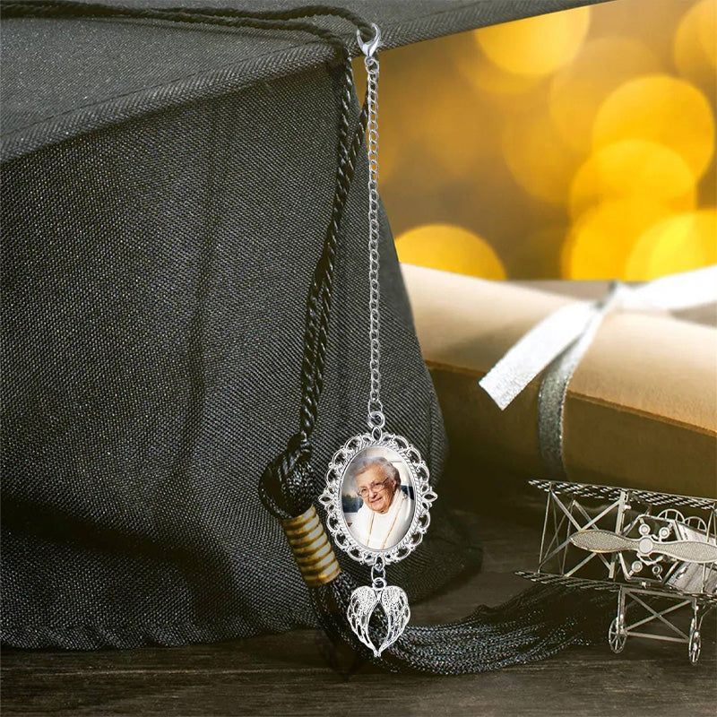 Personalized Graduation Tassel Photo&Text Charm with Angel Wing