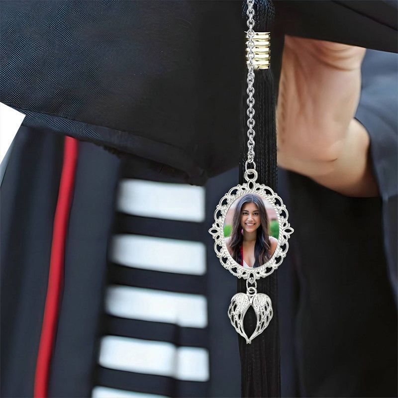 Personalized Graduation Tassel Photo&Text Charm with Angel Wing