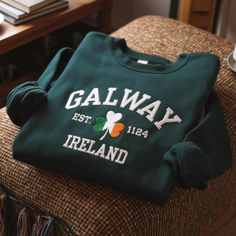 Custom City/County St Patrick's Day Embroidered Four Leaf Clover Sweatshirt