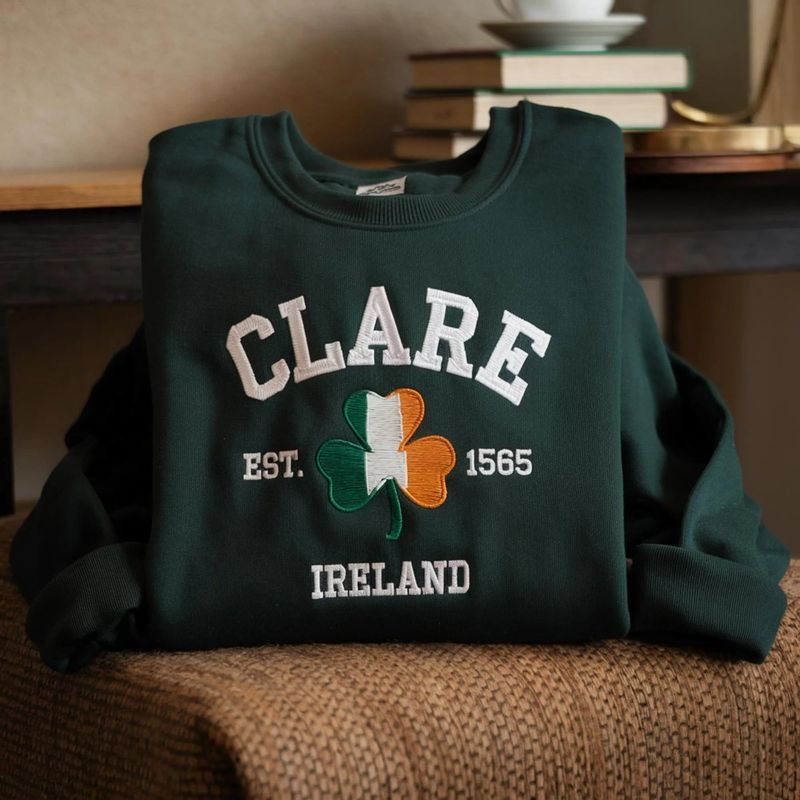 Custom City/County St Patrick's Day Embroidered Four Leaf Clover Sweatshirt