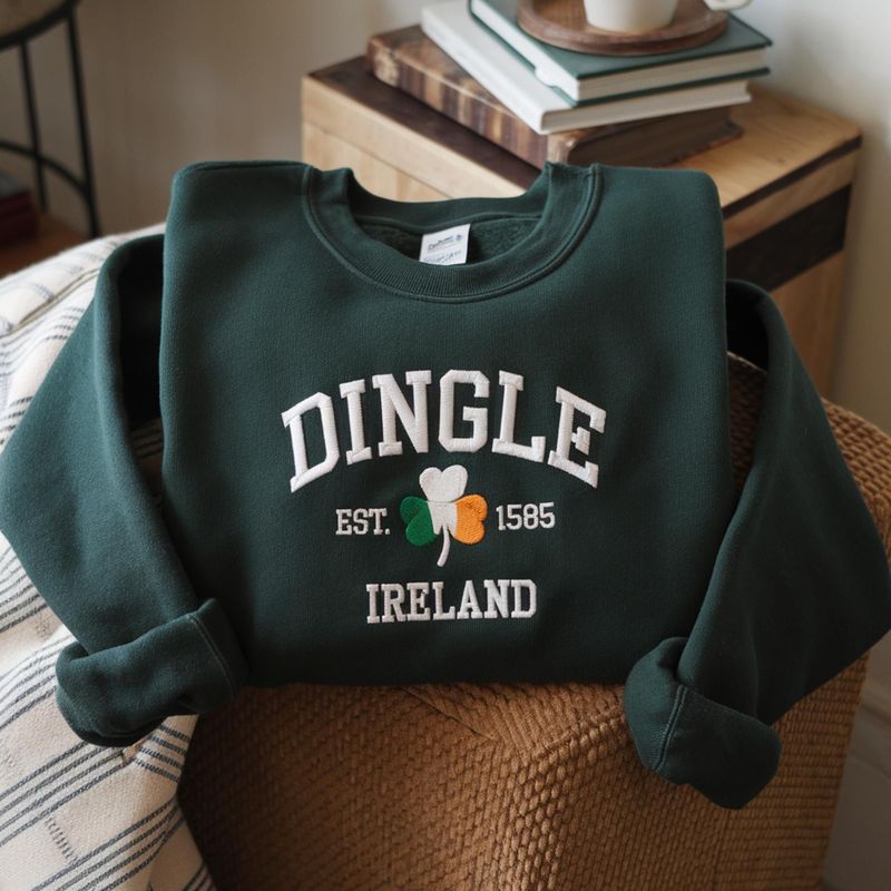 Custom City/County St Patrick's Day Embroidered Four Leaf Clover Sweatshirt