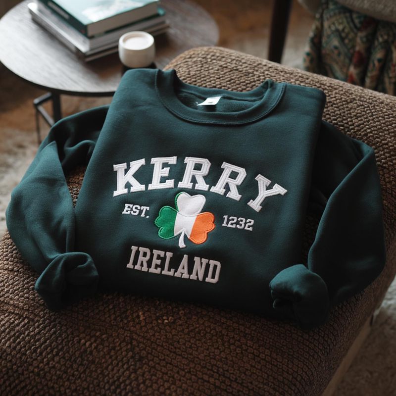 Custom City/County St Patrick's Day Embroidered Four Leaf Clover Sweatshirt