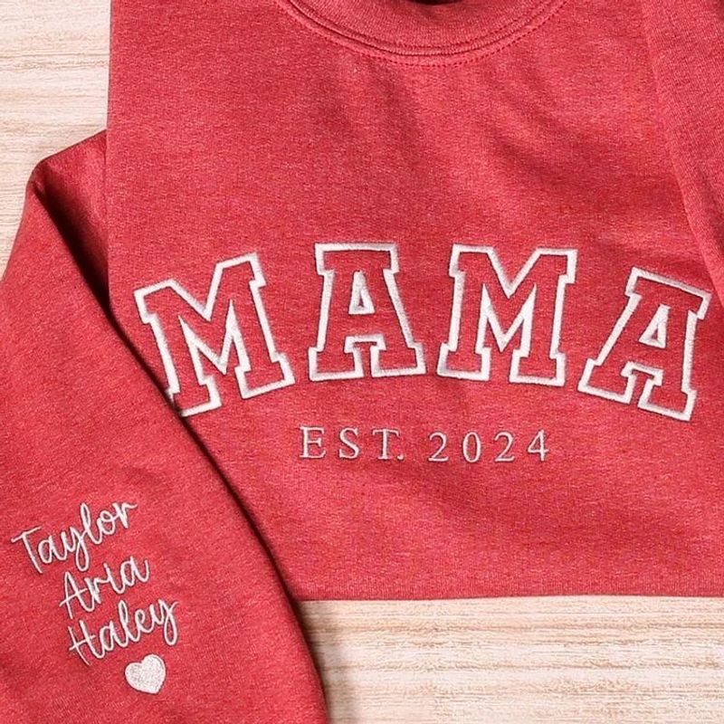 Custom Mama Embroidered Sweatshirt With Kids Names Sleeve