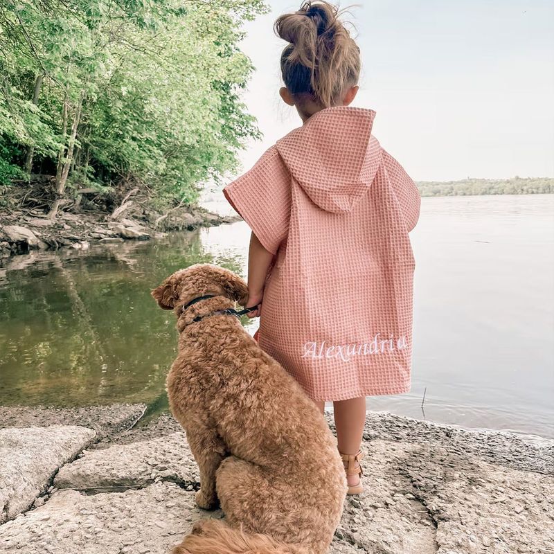 Personalized Embroidery Kids Waffle Bathrobe Cape - Suitable For Children Aged 2-7