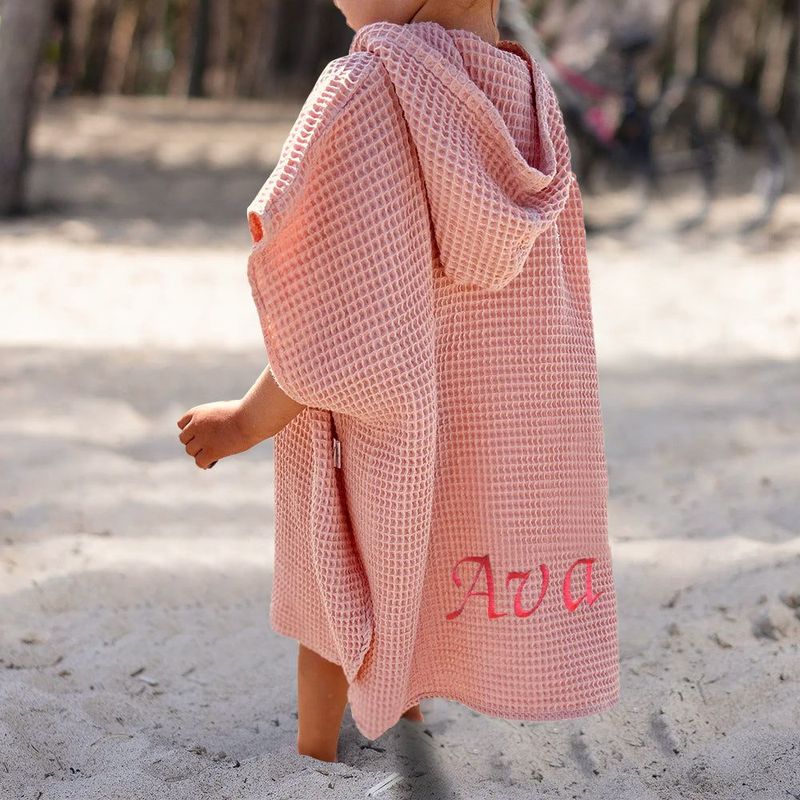 Personalized Embroidery Kids Waffle Bathrobe Cape - Suitable For Children Aged 2-7