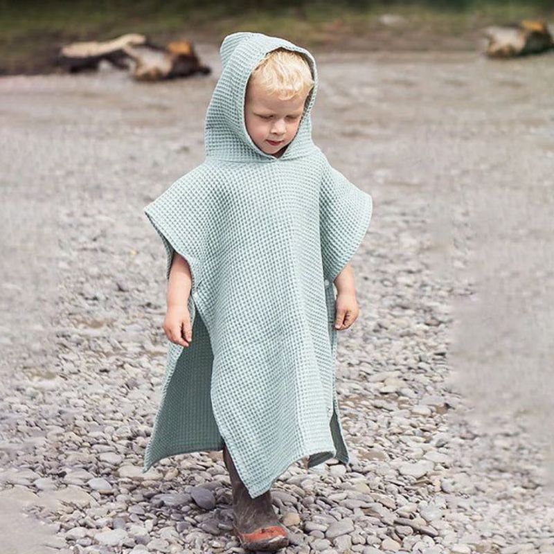 Personalized Embroidery Kids Waffle Bathrobe Cape - Suitable For Children Aged 2-7