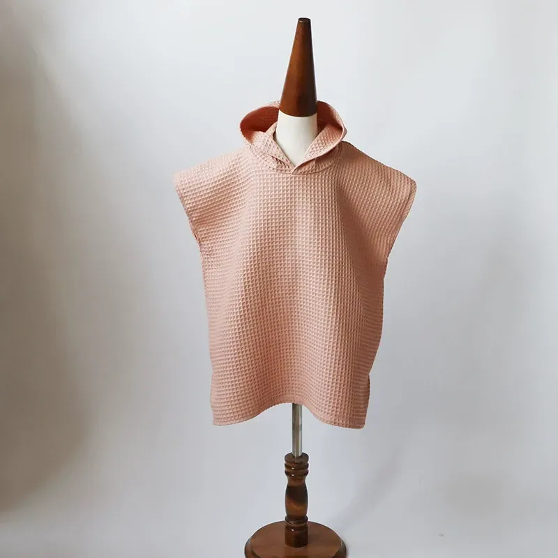 Personalized Embroidery Kids Waffle Bathrobe Cape - Suitable For Children Aged 2-7