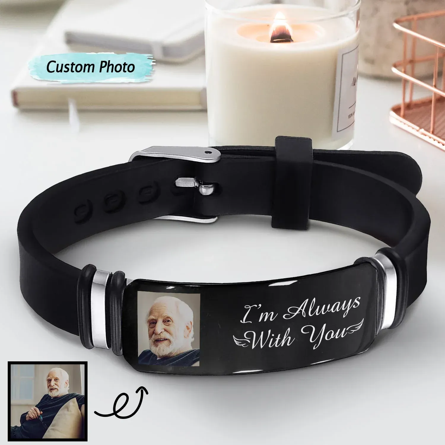 Custom Photo Always With You - Memorial Personalized Custom Bracelet - Sympathy Gift For Family Members