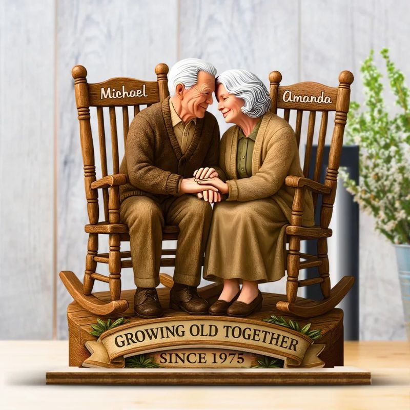 Love That Grows With Time - Couple Personalized Custom Shaped 2-Layered Wooden Plaque With Flat Stand - House Warming Gift For Husband Wife, Anniversary