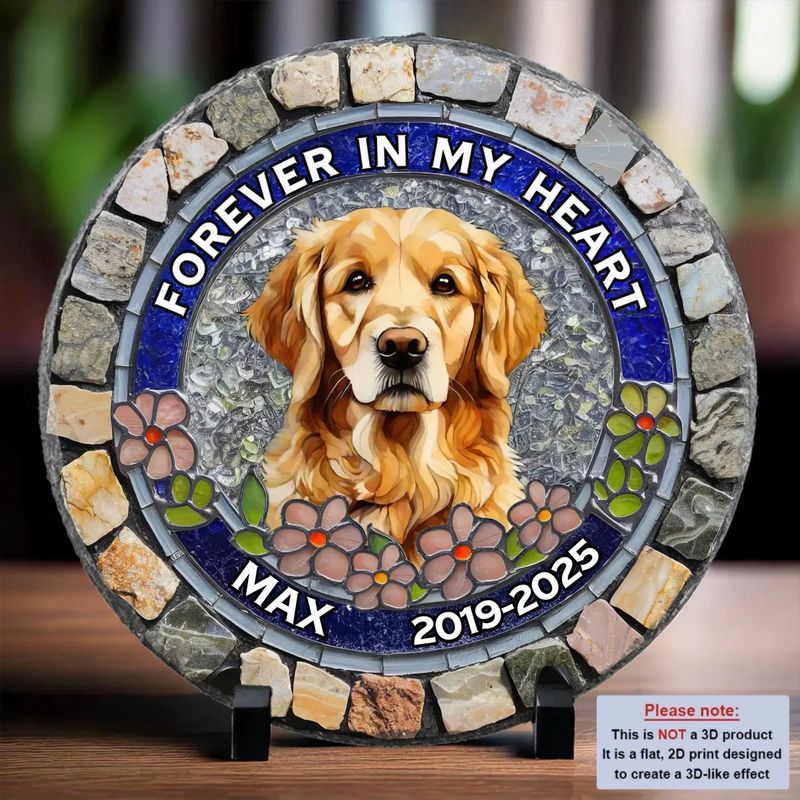 Custom Personalized 3D Imitation Stained Glass Printed Round Memorial Stone - Sympathy Gift for Pet Owners, Pet Lovers