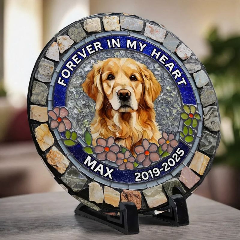 Custom Personalized 3D Imitation Stained Glass Printed Round Memorial Stone - Sympathy Gift for Pet Owners, Pet Lovers