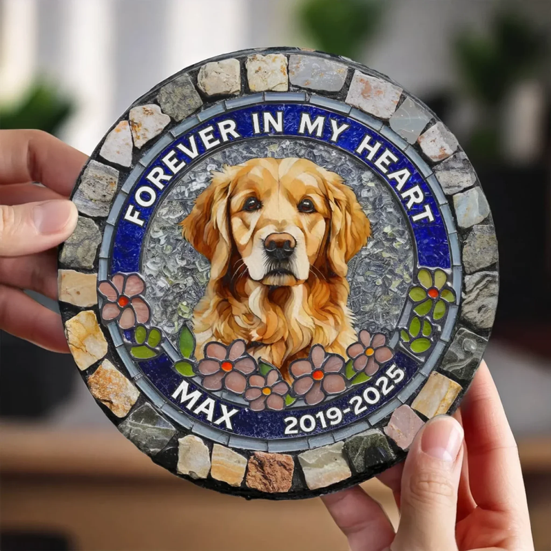Custom Personalized 3D Imitation Stained Glass Printed Round Memorial Stone - Sympathy Gift for Pet Owners, Pet Lovers