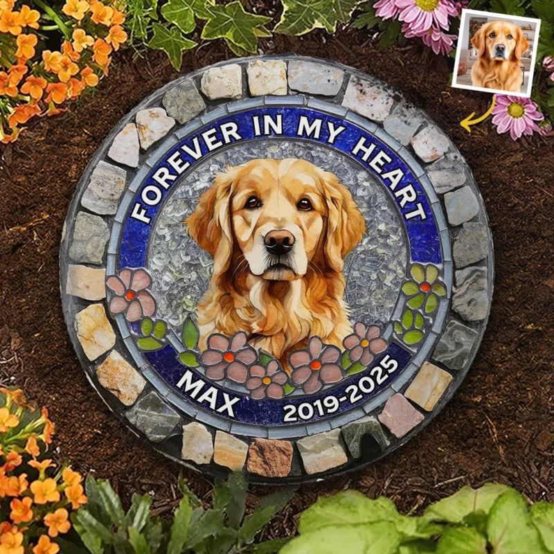 Custom Personalized 3D Imitation Stained Glass Printed Round Memorial Stone - Sympathy Gift for Pet Owners, Pet Lovers