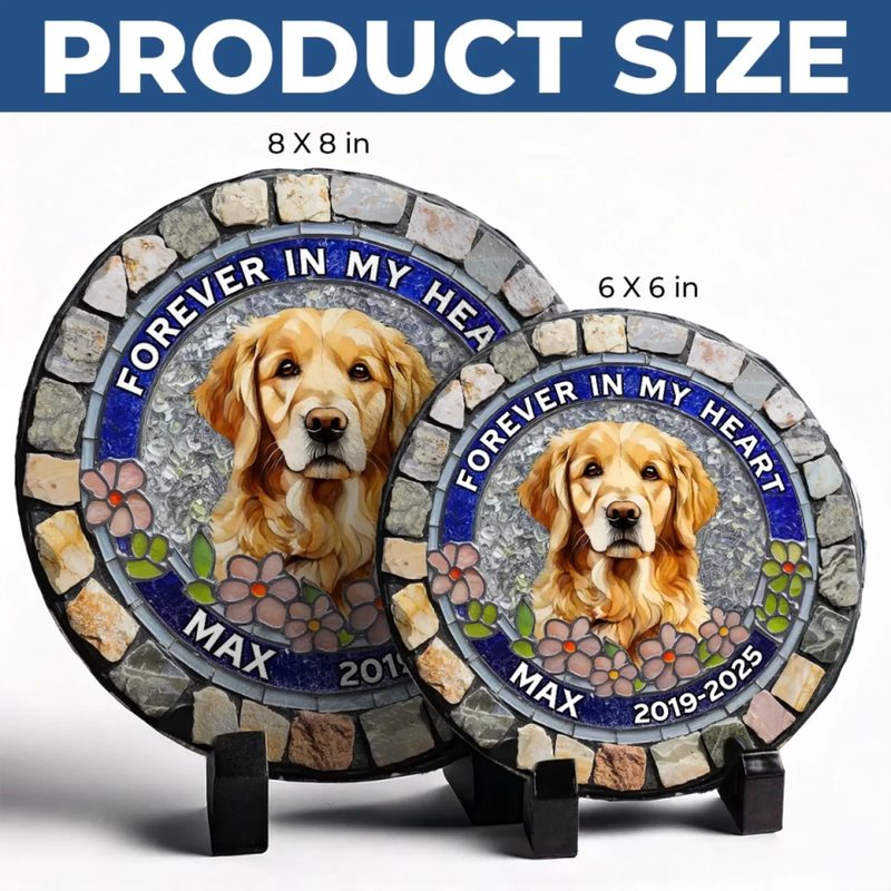Custom Personalized 3D Imitation Stained Glass Printed Round Memorial Stone - Sympathy Gift for Pet Owners, Pet Lovers