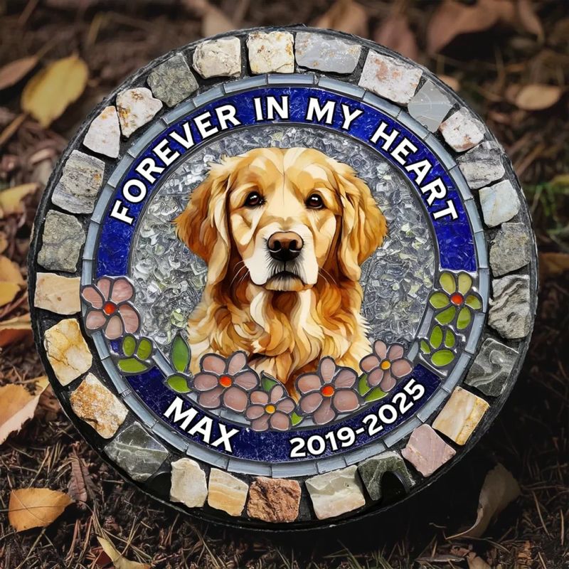 Custom Personalized 3D Imitation Stained Glass Printed Round Memorial Stone - Sympathy Gift for Pet Owners, Pet Lovers
