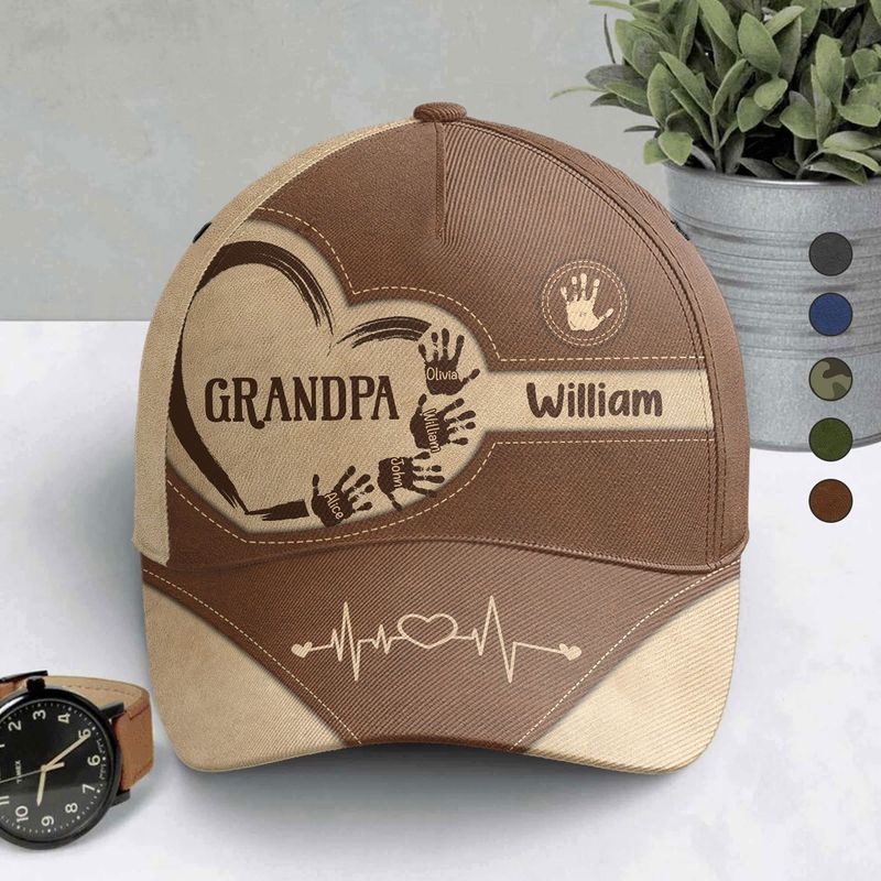 Grandpa Dad Kids Handprints - Personalized Classic Cap