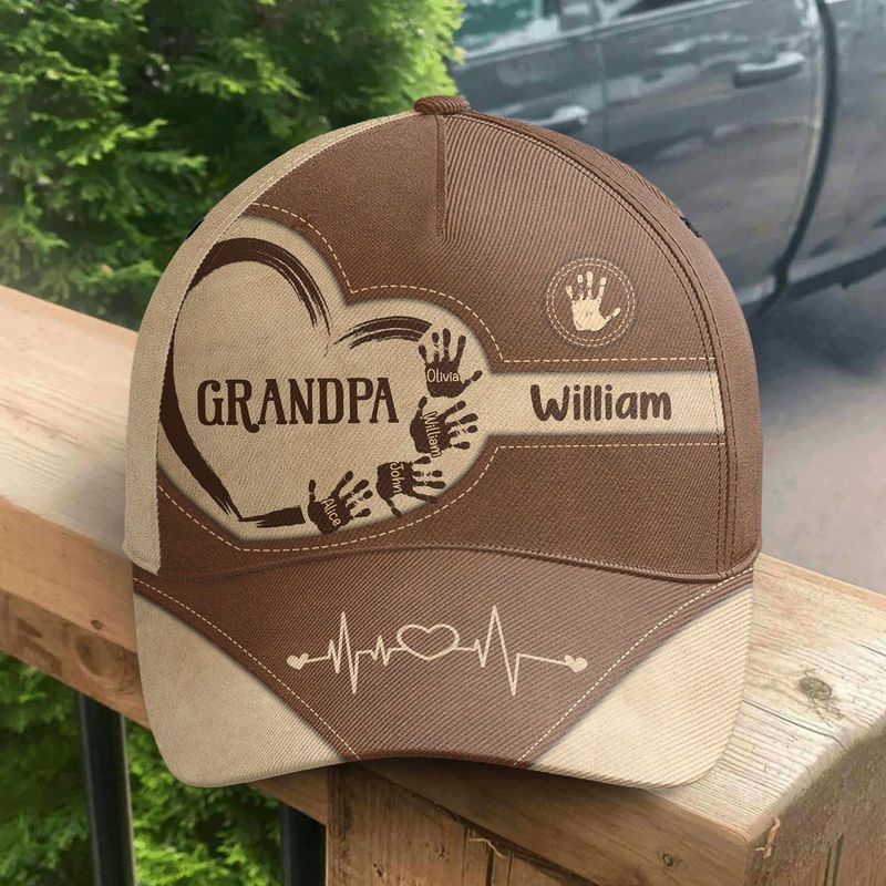 Grandpa Dad Kids Handprints - Personalized Classic Cap