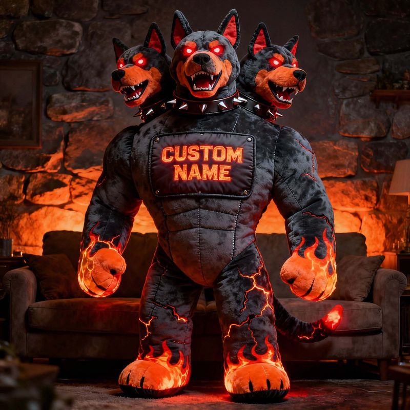 Hellfire Cerberus Hound – Custom Three-Head Demon Plush
