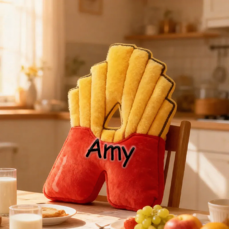 Personalized Crispy Letter Fry Initial Pillow Graphic 3D Print Pillow with Name for Baker Loving Room Decor