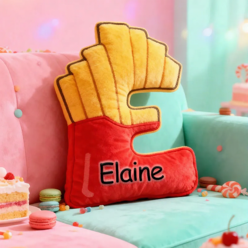 Personalized Crispy Letter Fry Initial Pillow Graphic 3D Print Pillow with Name for Baker Loving Room Decor