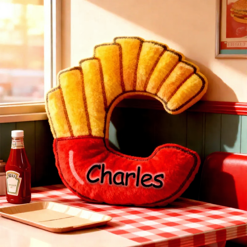 Personalized Crispy Letter Fry Initial Pillow Graphic 3D Print Pillow with Name for Baker Loving Room Decor