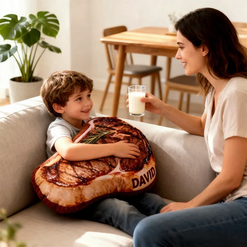 Personalized Steak Shaped Pillow Custom Name Plush Appreciation Gifts Three Styles Available