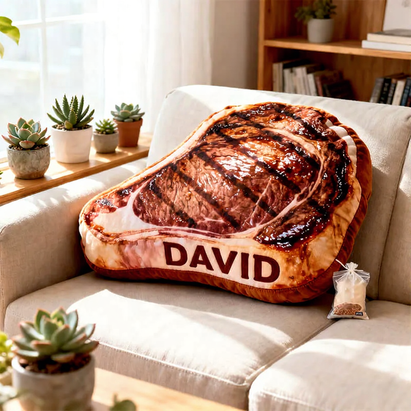 Personalized Steak Shaped Pillow Custom Name Plush Appreciation Gifts Three Styles Available