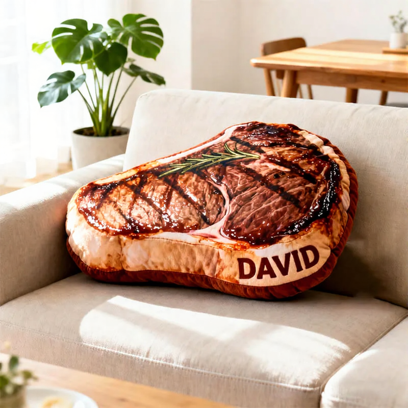 Personalized Steak Shaped Pillow Custom Name Plush Appreciation Gifts Three Styles Available
