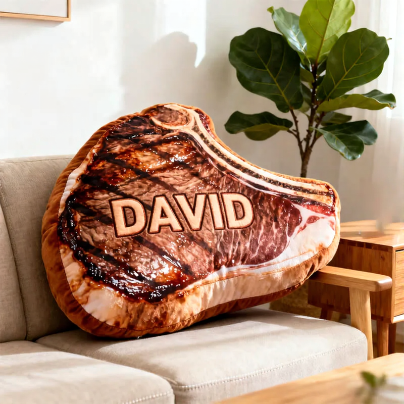 Personalized Steak Shaped Pillow Custom Name Plush Appreciation Gifts Three Styles Available