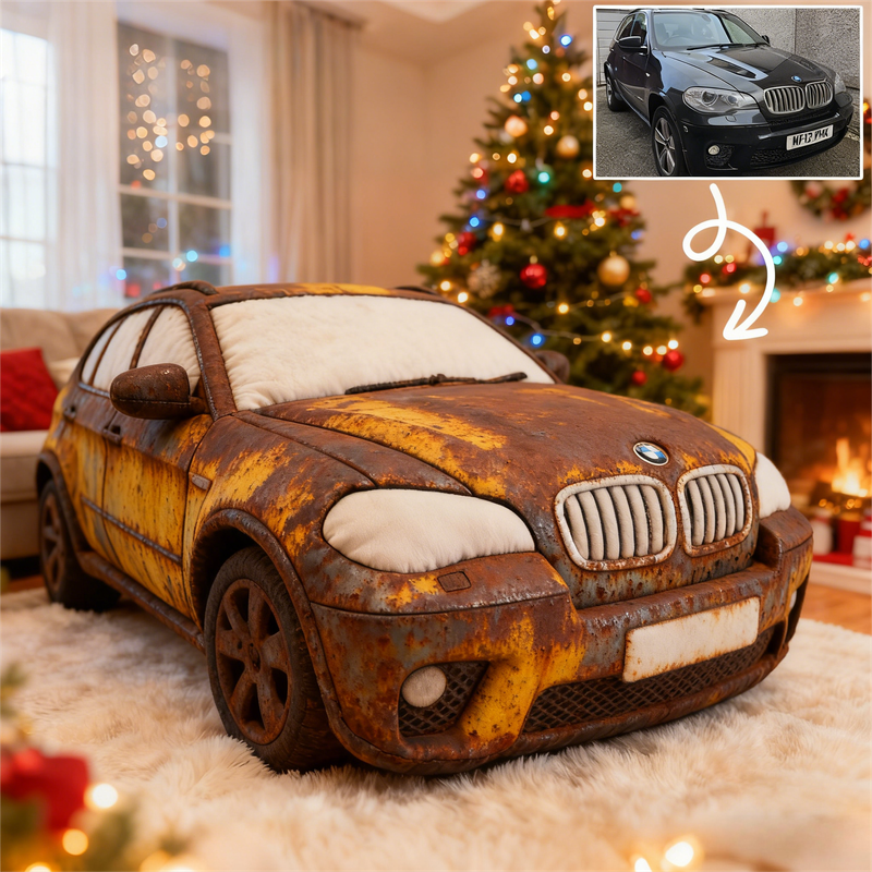 Custom Rusty Car Photo Cushion – Personalized Vintage Auto Pillow for Classic Car Fans