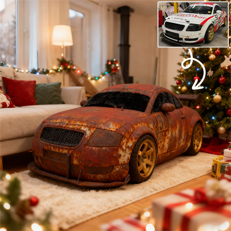 Custom Rusty Car Photo Cushion – Personalized Vintage Auto Pillow for Classic Car Fans