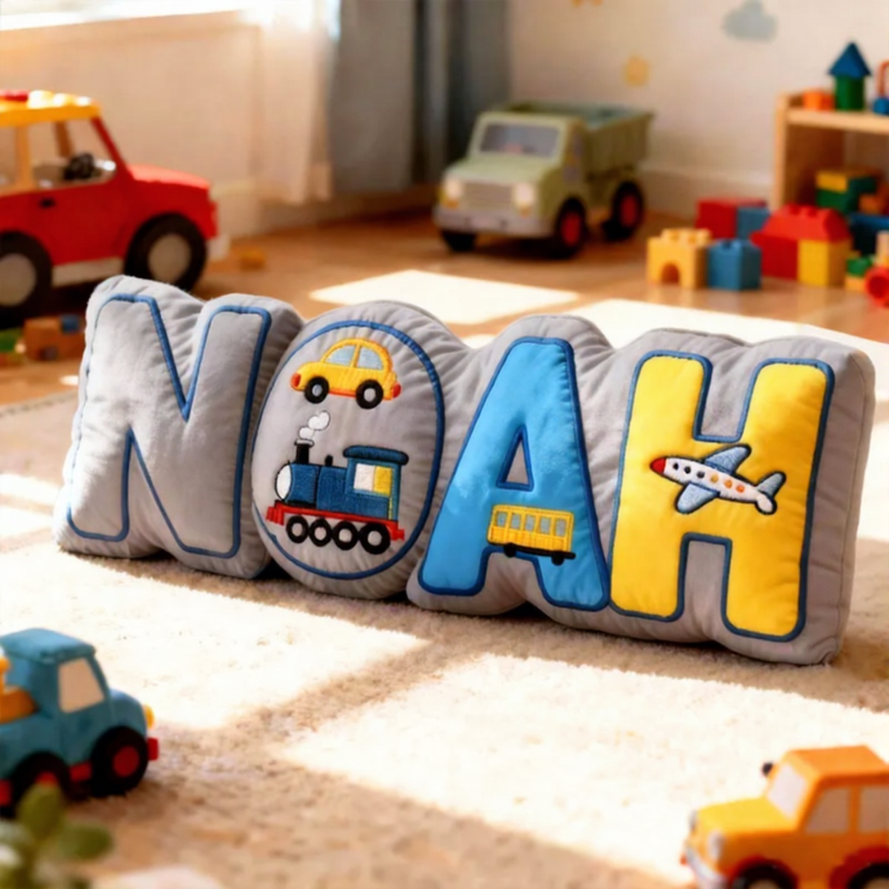 Personalized Vehicle Themed Cushion for Boys with Name Christmas Gift for Kids