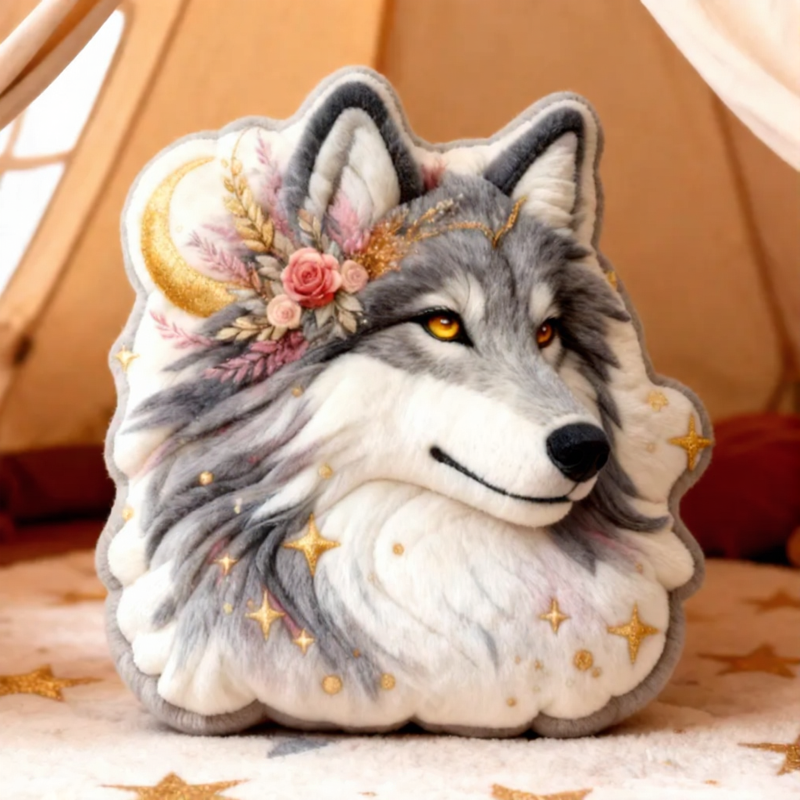 Personalized Elegant Celestial Wolf Cushion Pillow Sparkling Wolf Pillow Gift for Kid Outdoor Nature Lover