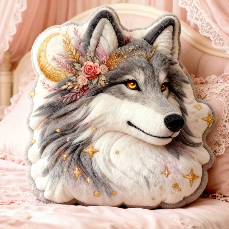 Personalized Elegant Celestial Wolf Cushion Pillow Sparkling Wolf Pillow Gift for Kid Outdoor Nature Lover