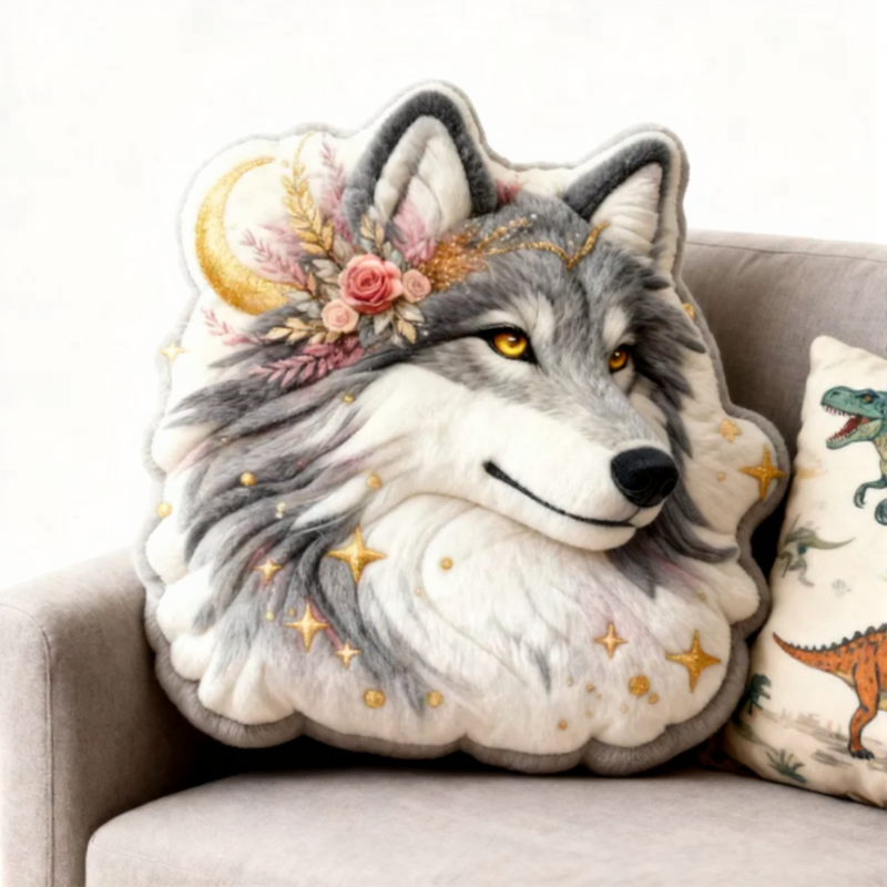 Personalized Elegant Celestial Wolf Cushion Pillow Sparkling Wolf Pillow Gift for Kid Outdoor Nature Lover