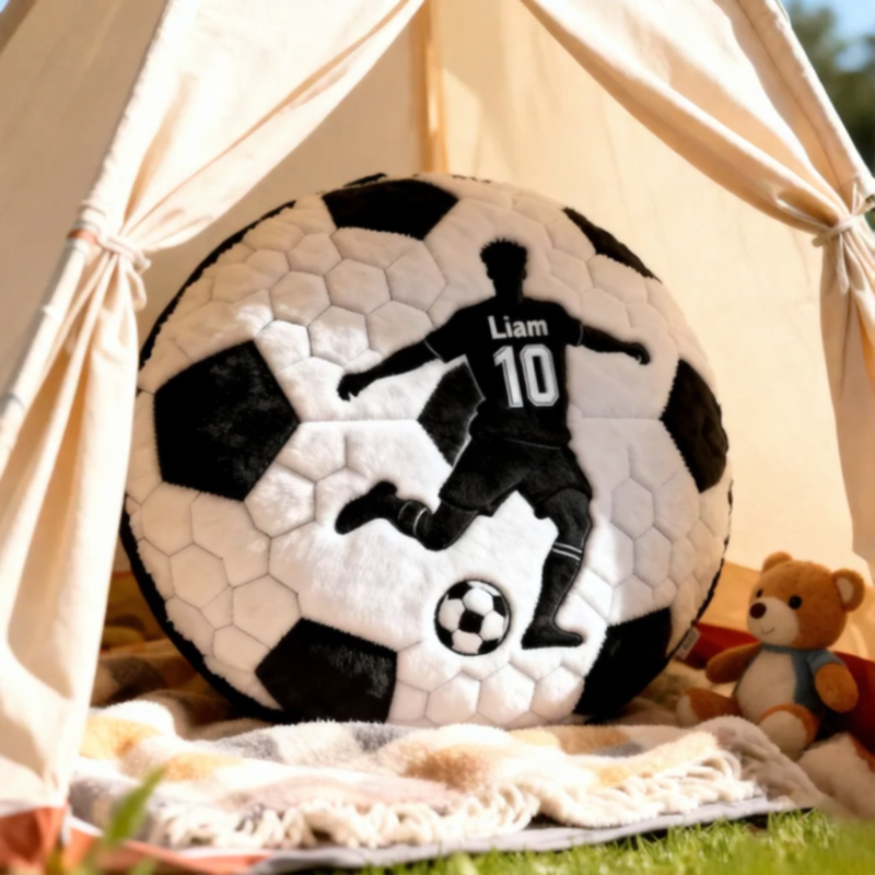 Personalized Soccer Pillow with Custom Name and Player Silhouette for Kids and Fans