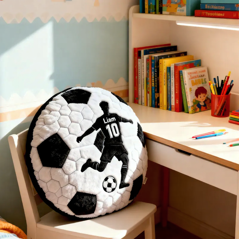 Personalized Soccer Pillow with Custom Name and Player Silhouette for Kids and Fans