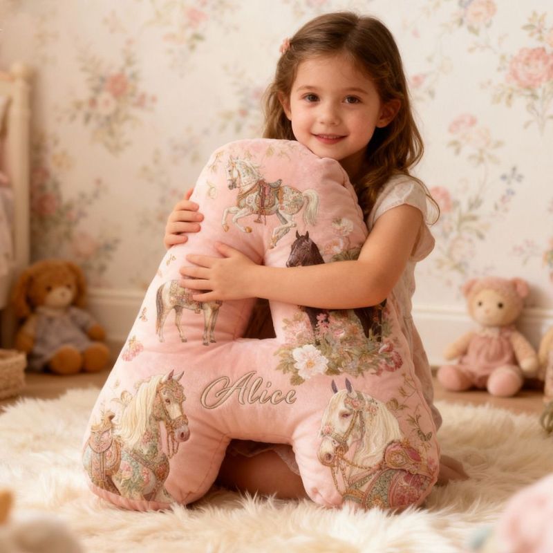 Personalized Riding Floral Letter Pillow Floral Horse Custom Name Festive Flower Decor with French Countryside Gifts for Family Graphic 3D Print for Riding Lovers Equestrian Lovers