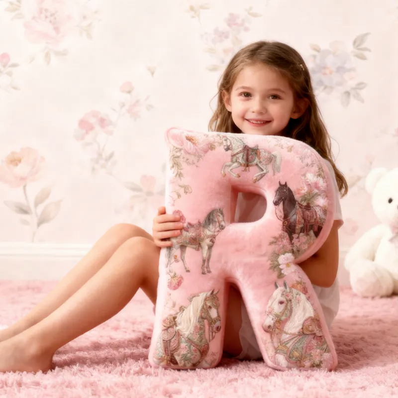 Personalized Riding Floral Letter Pillow Floral Horse Custom Name Festive Flower Decor with French Countryside Gifts for Family Graphic 3D Print for Riding Lovers Equestrian Lovers