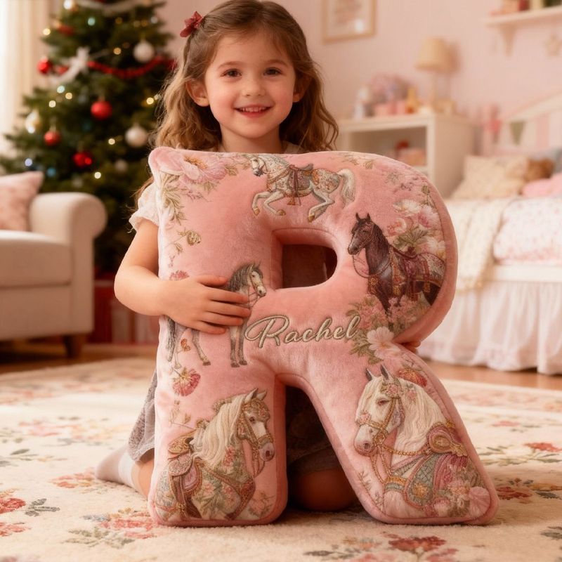 Personalized Riding Floral Letter Pillow Floral Horse Custom Name Festive Flower Decor with French Countryside Gifts for Family Graphic 3D Print for Riding Lovers Equestrian Lovers