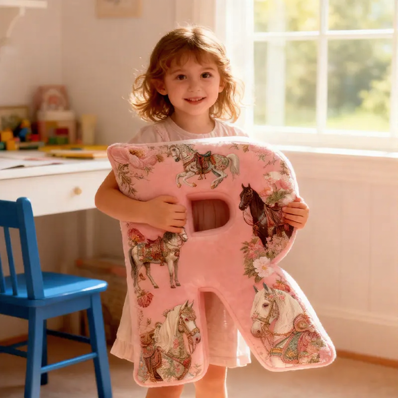 Personalized Riding Floral Letter Pillow Floral Horse Custom Name Festive Flower Decor with French Countryside Gifts for Family Graphic 3D Print for Riding Lovers Equestrian Lovers