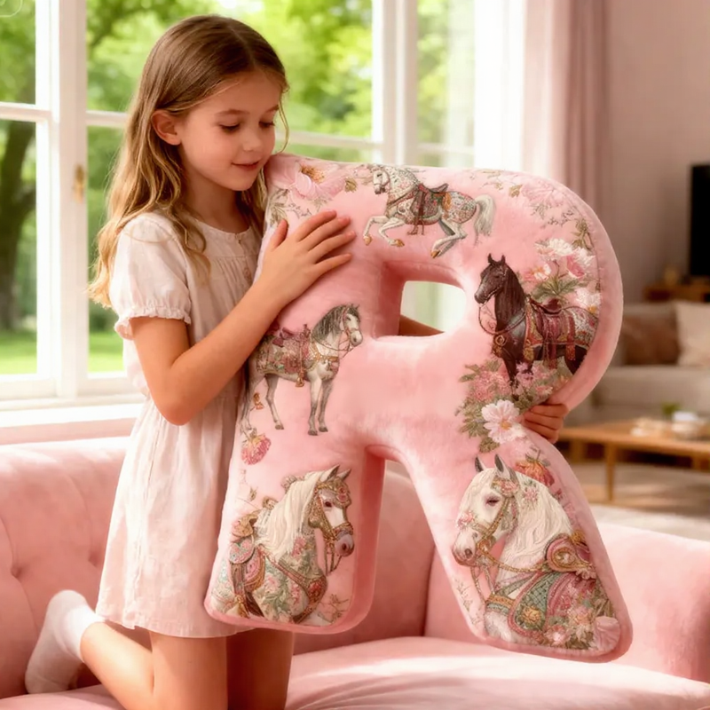 Personalized Riding Floral Letter Pillow Floral Horse Custom Name Festive Flower Decor with French Countryside Gifts for Family Graphic 3D Print for Riding Lovers Equestrian Lovers