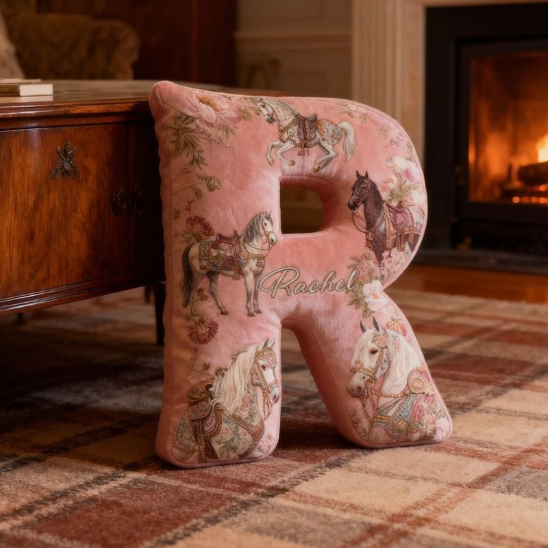 Personalized Riding Floral Letter Pillow Floral Horse Custom Name Festive Flower Decor with French Countryside Gifts for Family Graphic 3D Print for Riding Lovers Equestrian Lovers