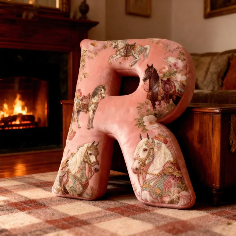 Personalized Riding Floral Letter Pillow Floral Horse Custom Name Festive Flower Decor with French Countryside Gifts for Family Graphic 3D Print for Riding Lovers Equestrian Lovers