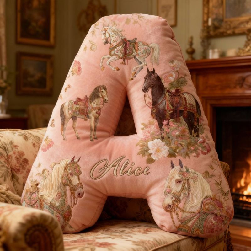 Personalized Riding Floral Letter Pillow Floral Horse Custom Name Festive Flower Decor with French Countryside Gifts for Family Graphic 3D Print for Riding Lovers Equestrian Lovers