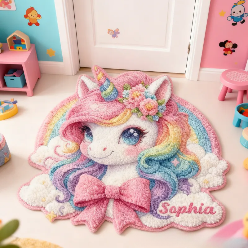Personalized Dreamy Horse with Bow with Name Soft Rug Christmas Gift for Kids Rug Birthday Gifts for Kid