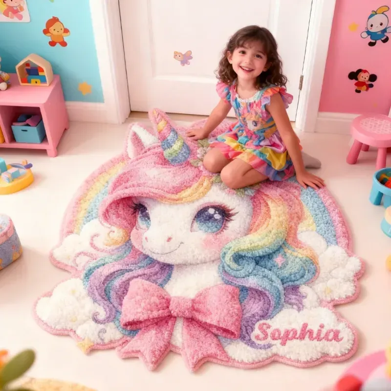 Personalized Dreamy Horse with Bow with Name Soft Rug Christmas Gift for Kids Rug Birthday Gifts for Kid