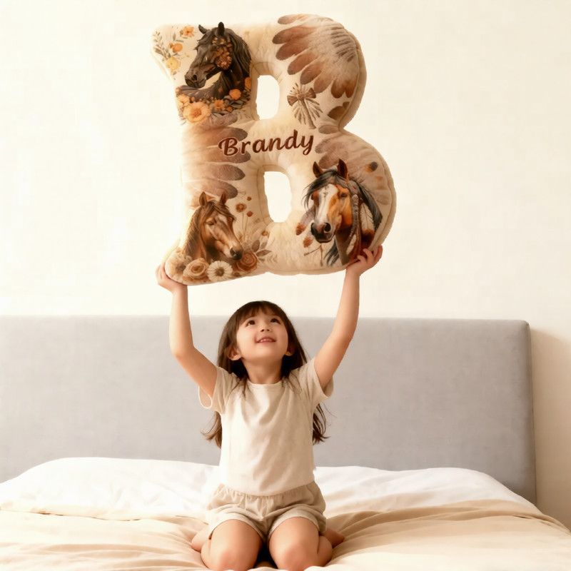 Personalized Equestrian Riding Chief Feather Letter Pillow Horse Custom Name Festive Flower Decor with French Countryside Gifts for Family Graphic 3D Print Riding Equestrian Lovers