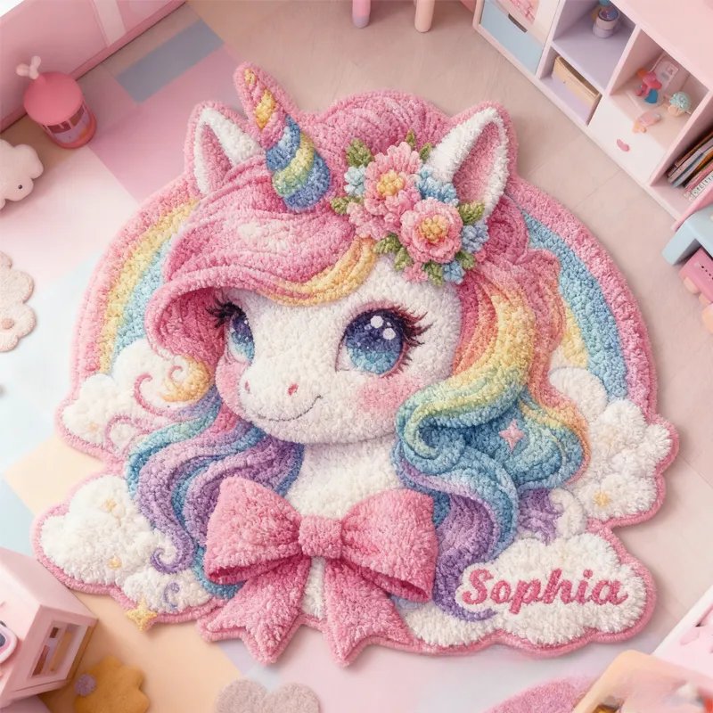 Personalized Dreamy Horse with Bow with Name Soft Rug Christmas Gift for Kids Rug Birthday Gifts for Kid