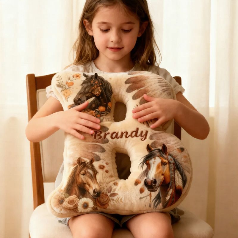 Personalized Equestrian Riding Chief Feather Letter Pillow Horse Custom Name Festive Flower Decor with French Countryside Gifts for Family Graphic 3D Print Riding Equestrian Lovers